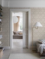 Blomsterfröjd, beige, vit och grön tapet