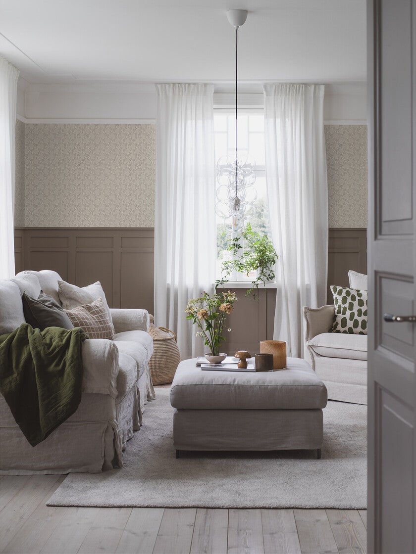 Sommarslöja, grå och beige tapet