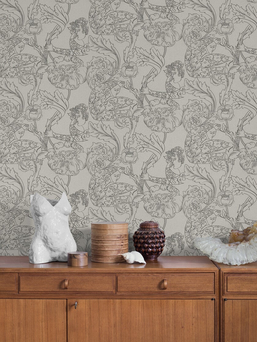 Floral Dream, ljus gråbeige botten