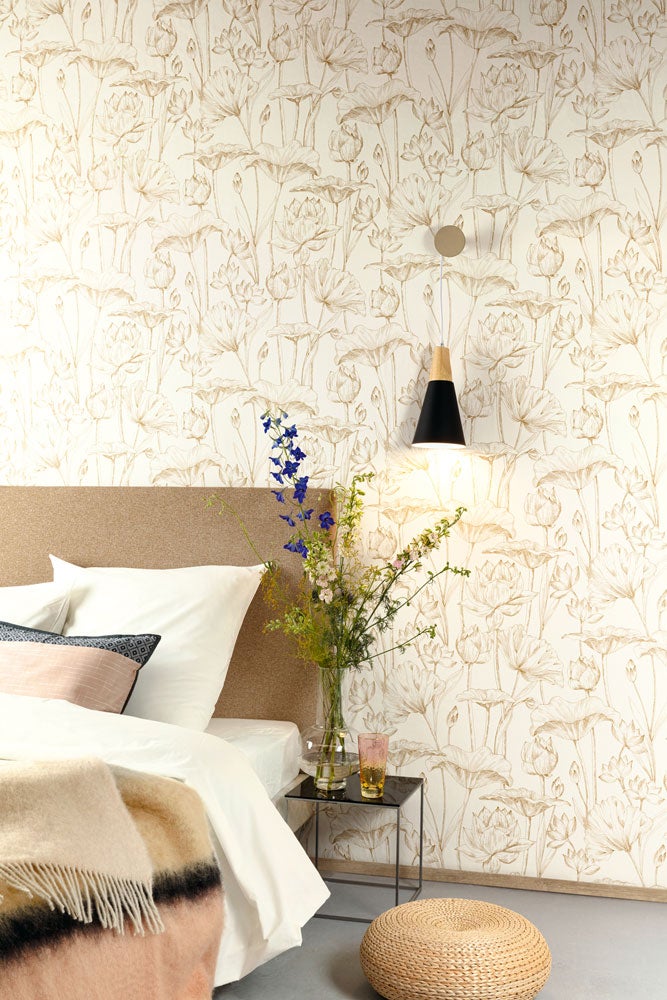 Lotus gold, tapet i vit och beige