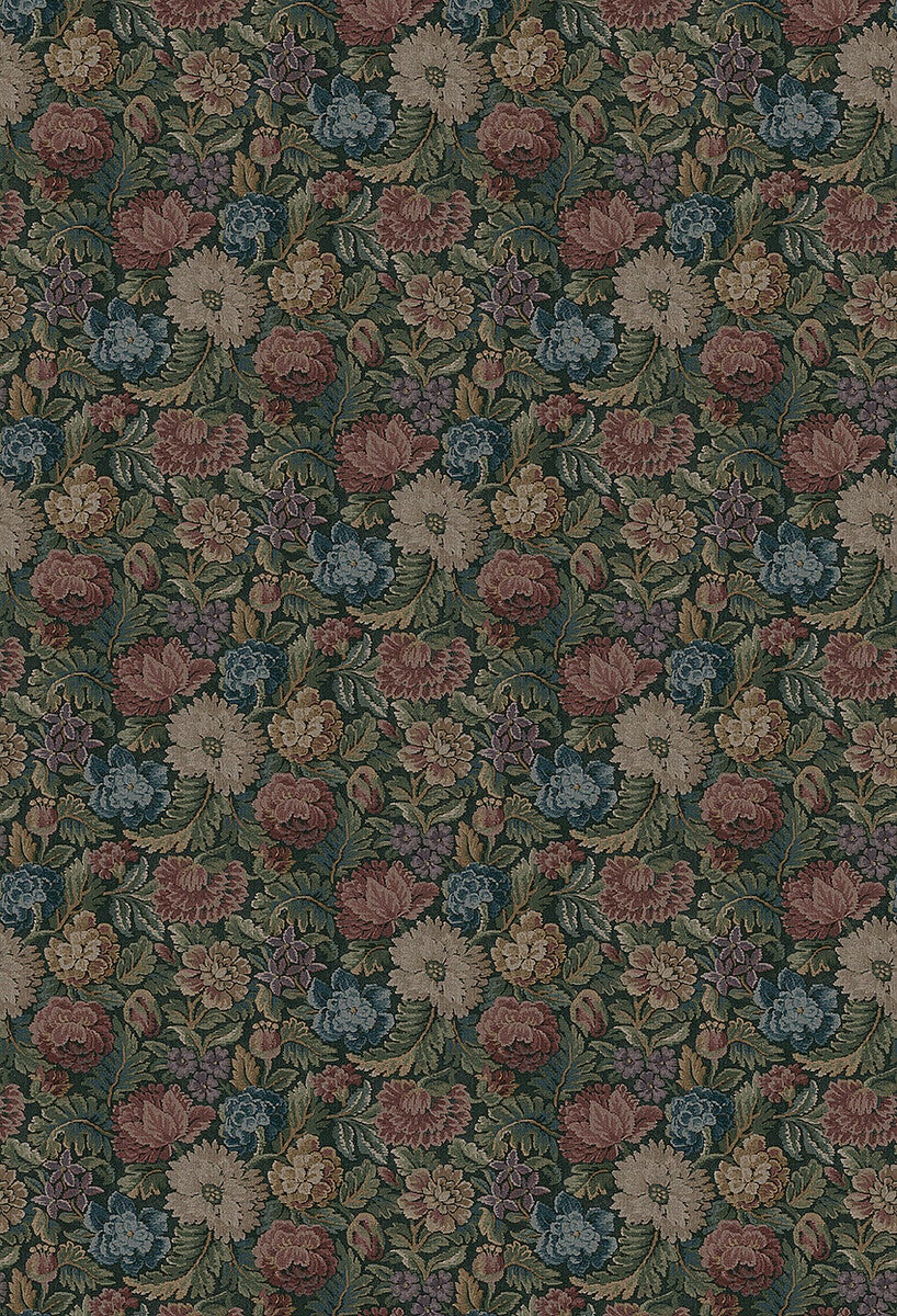 Nightingale Garden Mural mättade toner av grönt, rubinrött