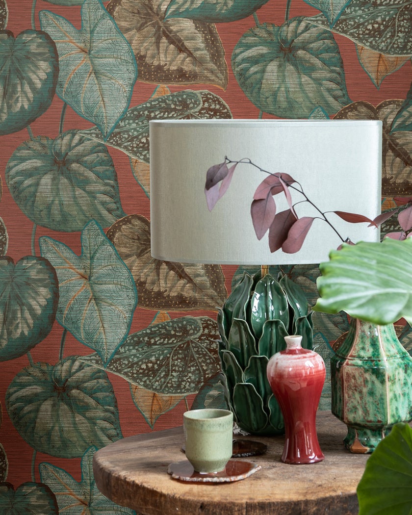 Tropical Leaves, röd tapet