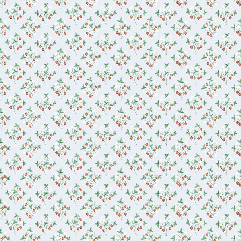 Jordgubb, ljusblå tapet