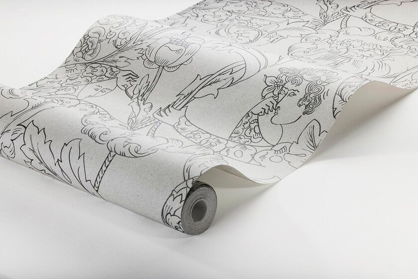 Floral Dream, ljus gråbeige botten