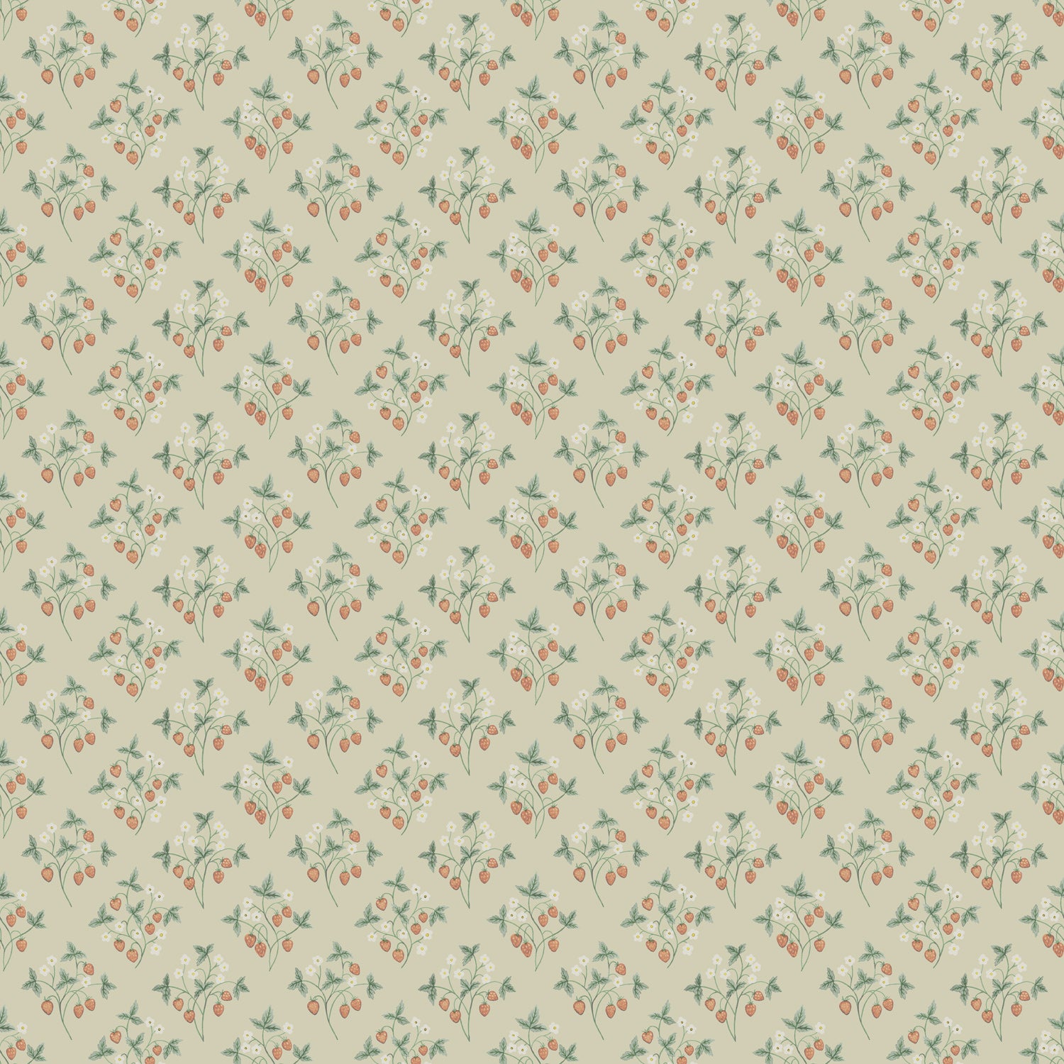 Jordgubb, beige tapet