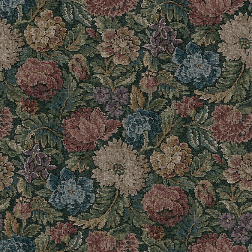 Nightingale Garden Mural mättade toner av grönt, rubinrött