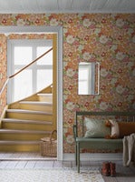 Anita retro blommönster, röd/orange