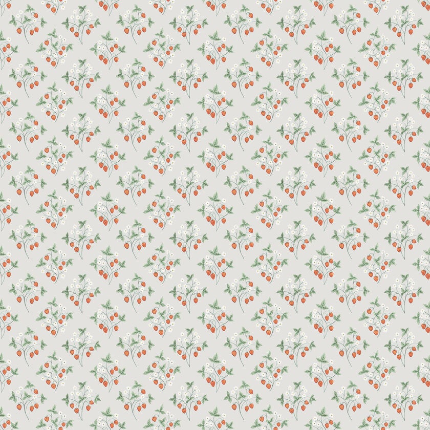 Jordgubb, greige tapet