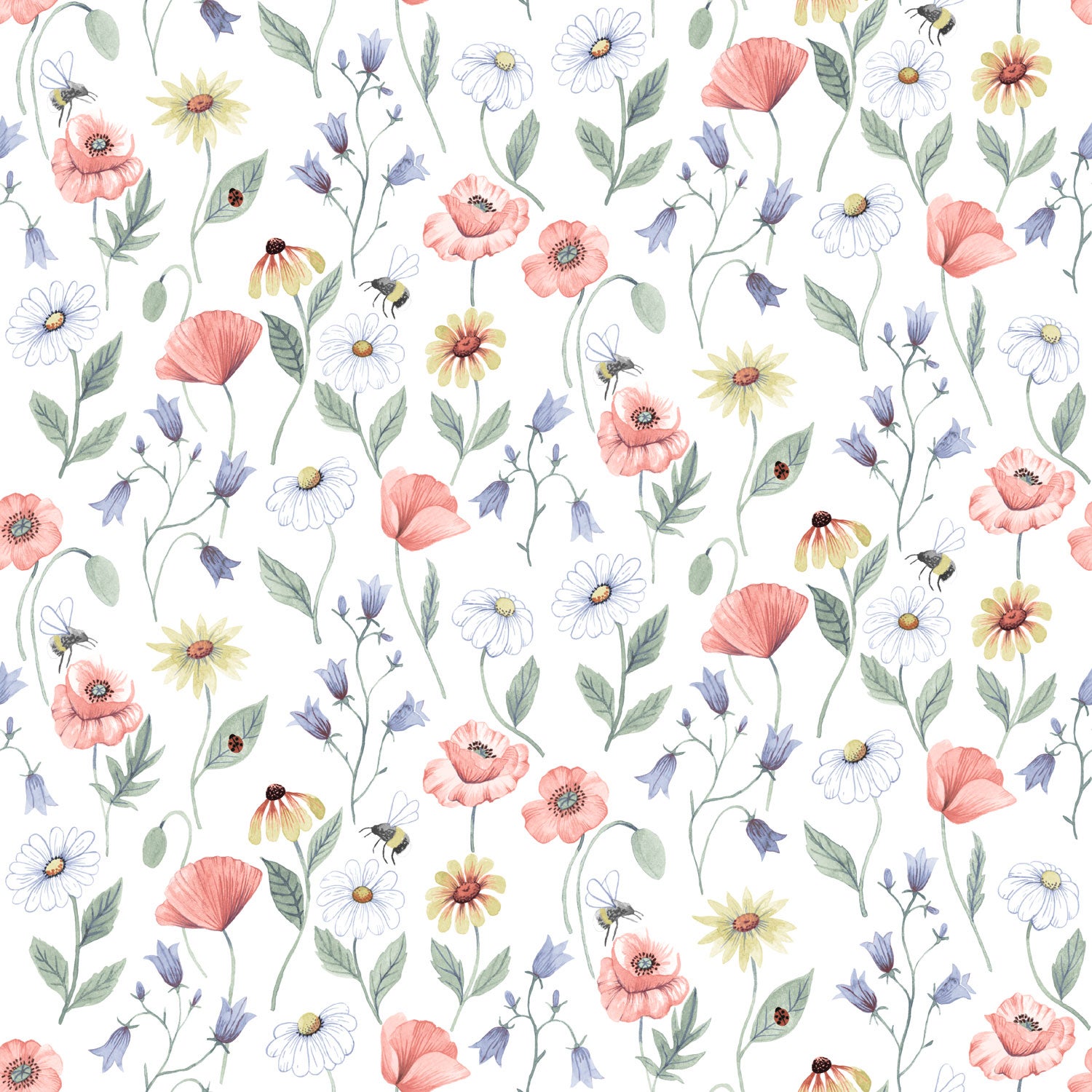 Blåklocka, vit tapet