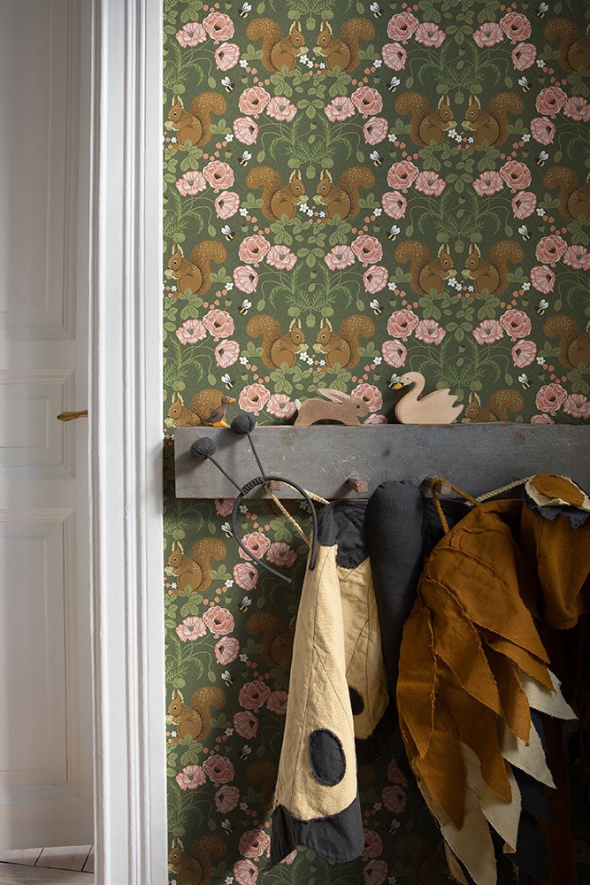 Kurre  blommor och djur, grön