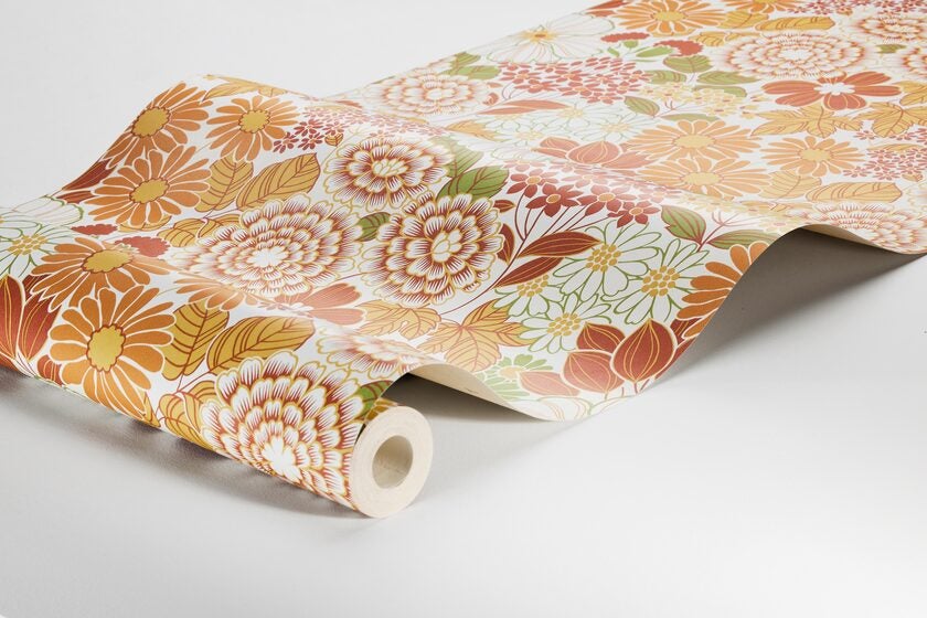 Anita retro blommönster, röd/orange