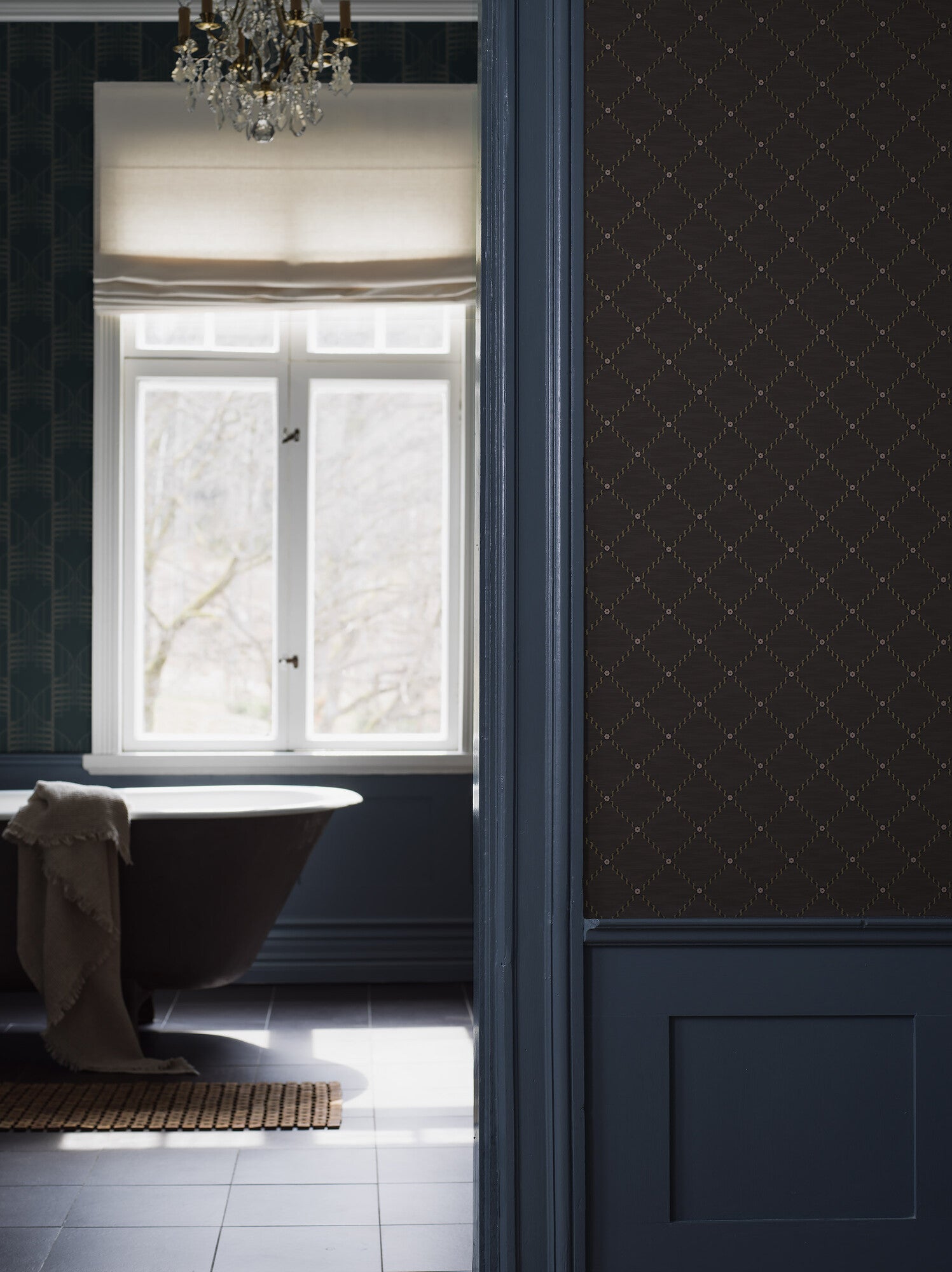 Golden Trellis, brun rutmönster med guldskimmer