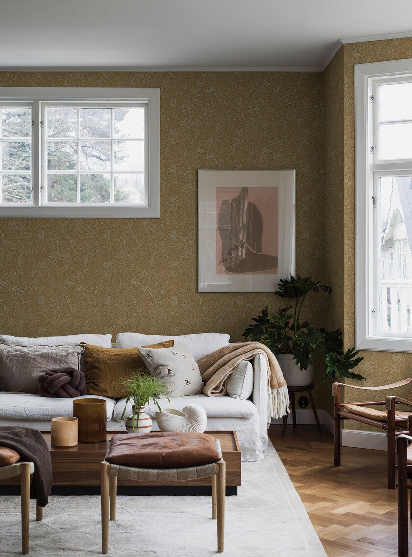 Nocturne slingrande bladverk, varmgul ockra