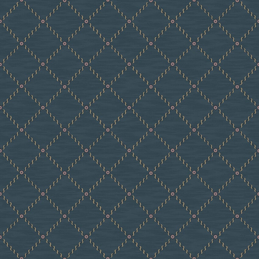 Golden Trellis, blå rutmönster med guldskimmer