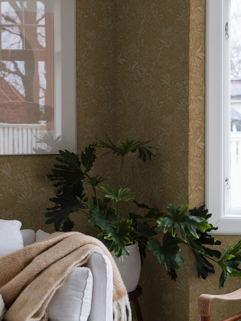 Nocturne slingrande bladverk, varmgul ockra