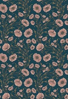 Poppy Flow, blommor på blå botten