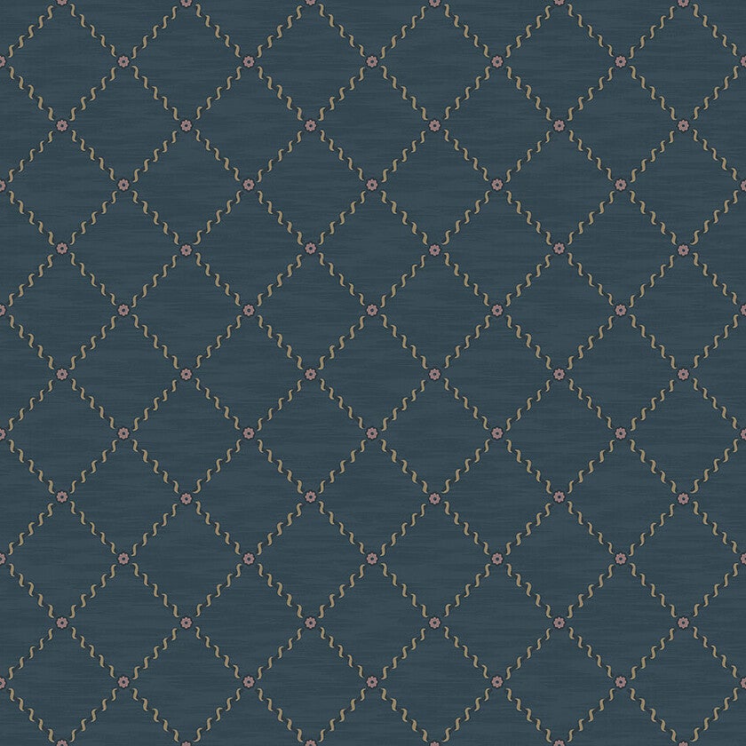 Golden Trellis, blå rutmönster med guldskimmer