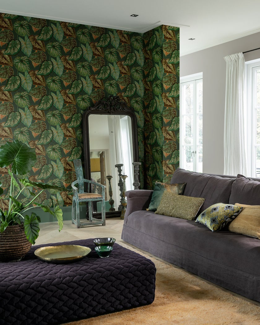 Tropical Leaves, mörkgrön tapet