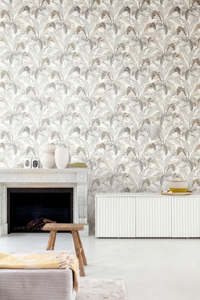 Botanic midnight, tapet i grå