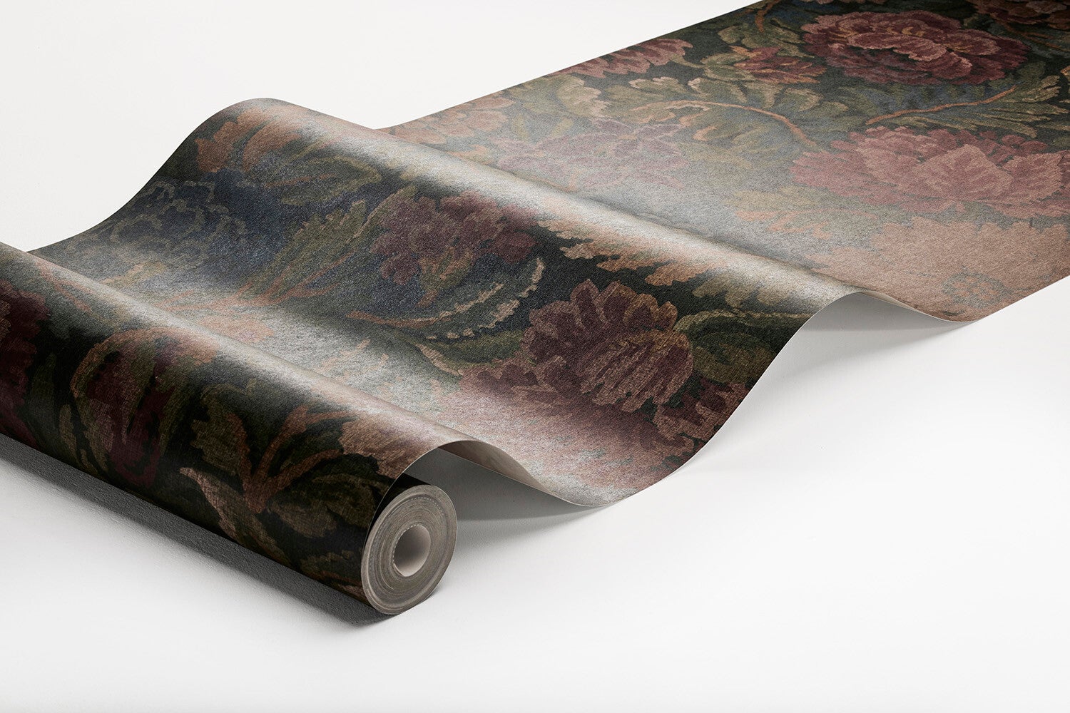 Nightingale Garden Mural mättade toner av grönt, rubinrött