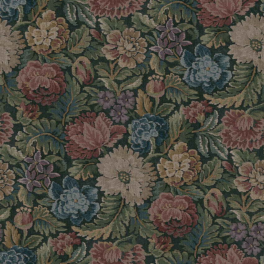 Nightingale Garden Mural mättade toner av grönt, rubinrött